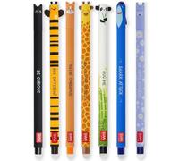 LEGAMI - Lot de 7 stylos gel effaçables avec encre thermosensible, gamme de couleurs d'encre et motifs de baril, pointe de 0,7 mm, motifs chat, abeille, corgi, girafe, panda, requin, hippopotame