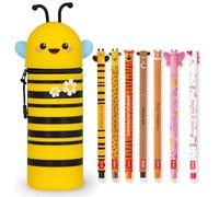 LEGAMI - Lot de 7 stylos gel effaçables + trousse à crayons Bee 2 en 1 - avec encre effaçable thermosensible, gamme de couleurs d'encre et design de baril, pointe de 0,7 mm