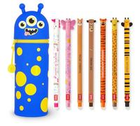 LEGAMI - Lot de 7 stylos gel effaçables + trousse Monster 2 en 1 - avec encre effaçable thermosensible, gamme de couleurs d'encre et design de baril, pointe de 0,7 mm