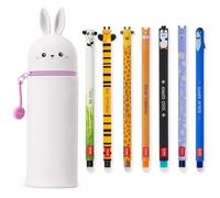 LEGAMI - Lot de 7 stylos gel effaçables + trousse lapin 2 en 1 - avec encre effaçable thermosensible, gamme de couleurs d'encre et design de baril, pointe de 0,7 mm