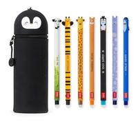 LEGAMI - Lot de 7 stylos gel effaçables + trousse Pingouin 2 en 1 - avec encre effaçable thermosensible, gamme de couleurs d'encre et design de baril, pointe de 0,7 mm