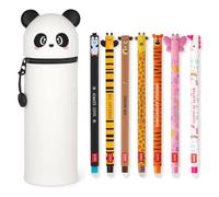LEGAMI - Lot de 7 stylos gel effaçables + trousse porte-stylos 2 en 1 - avec encre thermosensible effaçable, couleurs d'encre et motifs de corps, pointe 0,7 mm, Lot 2 (Panda)