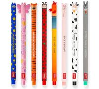 LEGAMI - Lot de 8 stylos à encre gel effaçables avec encre thermosensible, gamme de couleurs d'encre et motifs de baril, pointe de 0,7 mm, coccinelle, monstre, tigre, papillon et motifs de ferme