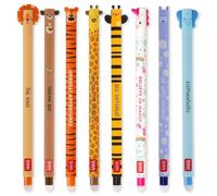 Legami - Lot de 8 stylos gel effaçables avec encre thermosensible, gamme de couleurs d'encre et designs de baril, pointe de 0,7 mm, designs Lion, Teddy, Tigre, Girafe, Abeille, Licorne, Hippopotame