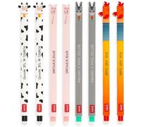LEGAMI Lot de 8 stylos gel effaçables Farm Sweet Farm - Encre thermosensible - Noir, rose, vert, rouge, effaçable sans utiliser de papier, pointe 0,7 mm