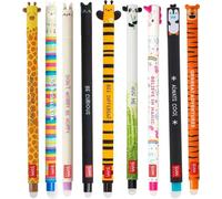 LEGAMI Lot de 9 stylos gel effaçables avec motifs animaux, différentes couleurs d'écriture : girafe, lama, bunny, kitty, abeille, panda, licorne, pingouin et tigre