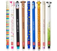 LEGAMI Lot de 9 stylos gel effaçables avec motifs d'animaux différents : requin, girafe, panda, lama, licorne, bunny, pingouin, ours en peluche et monstre