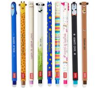 LEGAMI Lot de 9 stylos gel effaçables avec un nouveau set de stylos monstres comprenant un requin, une girafe, un lapin, un panda, un lama, une licorne, un pingouin, un ours en peluche et un monstre.