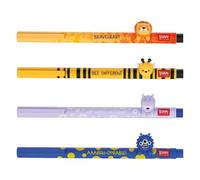 LEGAMI Lovely Friends Lot de 4 stylos gel décoratifs animaux amovibles et recombinables, évite le rouleau, pointe fine de 0,5 mm, motif : abeille, lion, hippopotame et monstre