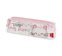Legami - Pochette Transparente, avec Fermeture Eclair, Porte-Stylos, Spacieuse, 19,5x5,5 cm, Thème Kitty