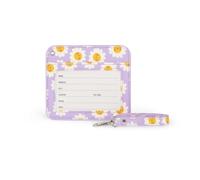 Legami - Porte-badge avec fermeture à mousqueton, porte-cartes avec fermeture clip de sécurité, 1 fenêtre transparente, poches pour cartes en cuir PU, dimensions 10,4 x 9 cm, thème Daisy
