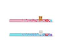 Legami - Set de 2 stylos gel Lovely Friends, édition limitée, animaux décoratifs amovibles et recombinables, évite de rouler, encre bleu clair et violette, pointe fine 0,5 mm