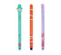 Legami - Lot de 3 stylos gel effaçables, sous la mer, stylos avec encre effaçable thermosensible, turquoise, noir, violet,