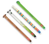 LEGAMI - Set de 4 stylos gel effaçables, Dino, Teddy Bear, Panda, Llama, bille à l'extrémité pour enlever l'encre, noir, bleu, vert, rouge, sensible à la température, diamètre de la pointe 0,7 mm