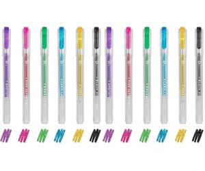 LEGAMI - Set de 6 Mini Stylos Gel Pailletés, 0.8x10.8 cm, Brille comme un Diamant, Diamètre de la Pointe 1.0 mm, Couleur Violet, or, Vert, Bleu, Rose, Noir (Lot de 2)