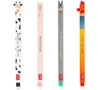 Legami - Set of 4 Farm Sweet Farm Erasable Gel Pens, Stylos à encre thermosensible effaçable, noir, rose, vert, rouge, efface sans consommer de feuille, pointe 0,7 mm