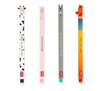 LEGAMI - Lot de 4 stylos gel effaçables Farm Sweet Farm, stylos avec encre effaçable thermosensible, noir, rose, vert, rouge, effacer sans consommer la feuille, pointe 0,7 mm