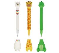 LEGAMI Stylo à bille Stand-Ink Ovation avec base - Stylo autoportant amusant et mignon sur le thème des animaux parfait pour le bureau, la maison ou le bureau - Thèmes de design lama, girafe et dino