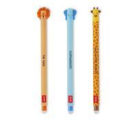Legami Lot de 3 stylos gel effaçables Lion, Éléphant, Girafe Multicolore