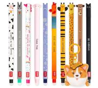 LEGAMI Stylo gel effaçable + porte-clés en peluche | Lot de 10 stylos avec encre effaçable thermosensible, gamme de couleurs d'encre, pointe de 0,7 mm | Motifs d'animaux mignons (Corgi)
