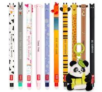 LEGAMI Stylo gel effaçable + porte-clés en peluche | Lot de 10 stylos avec encre effaçable thermosensible, gamme de couleurs d'encre, pointe de 0,7 mm | Motifs d'animaux mignons (panda)