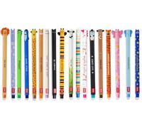 LEGAMI Stylos à encre gel effaçables avec encre thermosensible, différentes couleurs d'encre et designs de tige, pointe de 0,7 mm, ensemble de 18 stylos avec motifs d'animaux