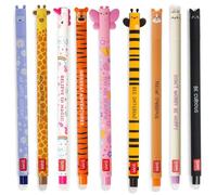 LEGAMI Stylos gel effaçables à collectionner en lot de 9 minou, requin, girafe, lapin, corgi, lion, dinosaure, abeille et hippopotame