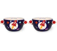 LEGAMI - Tasse à céréales en grès Good Morning ! Thème Space, Tasse à déjeuner, Passe au micro-ondes, Passe au lave-vaisselle, Capacité jusqu'à 400 ml, 12 x 9 cm, Bleu (Lot de 2)