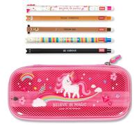 LEGAMI Trousse et Stylo effaçable WonderWow | Lot de 5 stylos Animaux Mignons à Encre thermosensible + Trousse à 2 Compartiments (Licorne)