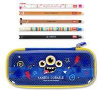 LEGAMI Trousse et Stylo effaçable WonderWow | Lot de 5 stylos Animaux Mignons à Encre thermosensible + Trousse à 2 Compartiments (Monstre)