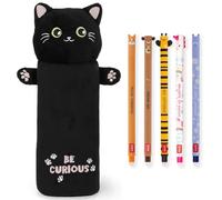 LEGAMI Trousse ultra douce et stylos gel effaçables Lot de 5 stylos animaux mignons à encre thermosensible + trousse peluche (Chaton)