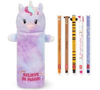 LEGAMI Trousse ultra douce et stylos gel effaçables Lot de 5 stylos animaux mignons à encre thermosensible + trousse peluche (Licorne)
