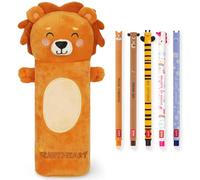 LEGAMI Trousse ultra douce et stylos gel effaçables Lot de 5 stylos animaux mignons à encre thermosensible + trousse peluche (Lion)