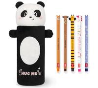 LEGAMI Trousse ultra douce et stylos gel effaçables Lot de 5 stylos animaux mignons à encre thermosensible + trousse peluche (Panda)