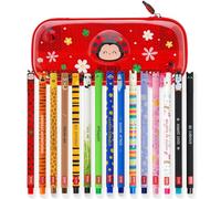 LEGAMI WonderWow Trousse et stylo effaçable | Lot de 15 stylos amusants en forme d'animaux mignons avec encre thermosensible effaçable + trousse à crayons à 2 compartiments - Thème Lady Bug