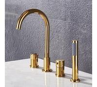 LeGDOr Ensemble Pomme de Douche et Tuyau pour robinets de Baignoire, Robinet de Baignoire 4 Trous pour Salle de Bain avec douchette extractible doré