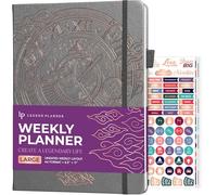 Legend - Grand planificateur hebdomadaire non daté - Planificateur d'objectifs - Carnet de notes avec calendrier mensuel, 21,6 x 27,9 cm (gris mystique doré)