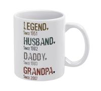 Legend Husband Daddy Grandpa Tasse à café en céramique blanche de 325 ml, tasse à thé imprimée des deux côtés avec poignée ergonomique en C, fond épais en porcelaine pour la maison, le bureau, la