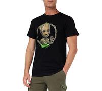 Legend Icon Officiel Marvel Baby Groot imprimé T-Shirt pour Hommes Col Ras du Cou Manches Courtes Coton Coupe régulière,Noir_XXL