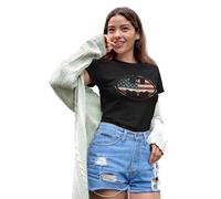 LEGEND ICON Officielle DC Batman T-Shirt pour Femme Batman Logo U.S Flag imprimé Coton Tee Shirt - Coupe Classique Manches Courtes col Rond - vêtements décontractés élégants,Black_XXL