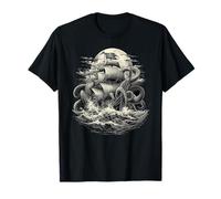 Legend of The Abyss - Vintage Pirate Ship Kraken Gravure T-Shirt