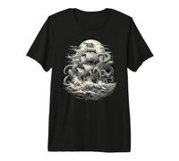Legend of The Abyss - Vintage Pirate Ship Kraken Gravure T-Shirt Haut de Gamme
