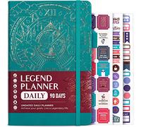 Legend Planner Agenda journalier pour 3 mois - Agenda mensuel hebdomadaire et quotidien non daté pour atteindre des objectifs. Journal de productivité, A5 (vert viridien)