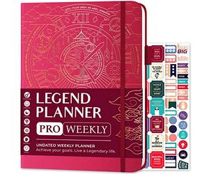 Legend Planner PRO - Planificateur de vie hebdomadaire et mensuel de luxe pour augmenter la productivité et atteindre vos objectifs - Carnet de gestion du temps - Non daté - Couverture rigide 18 x