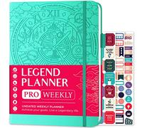 Legend Planner PRO Planificateur de vie hebdomadaire et mensuel non daté pour objectifs et productivité, carnet de notes de gestion du temps, 18 x 25,5 cm (vert menthe)