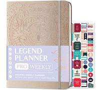 Legend Planner PRO Planificateur de vie hebdomadaire et mensuel non daté pour objectifs et productivité, carnet de notes de gestion du temps, 18 x 25,5 cm (coquillage)