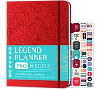 Legend Planner PRO Planificateur de vie hebdomadaire et mensuel non daté pour objectifs et productivité, carnet de notes de gestion du temps, 18 x 25,5 cm, rouge