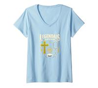 Legendals Matchup Catholics vs Convicts Football Rivalry T-Shirt avec Col en V, Femme, Bleu Céleste, M