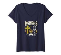 Legendals Matchup Catholics vs Convicts Football Rivalry T-Shirt avec Col en V, Femme, Bleu Marine, M