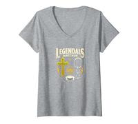Legendals Matchup Catholics vs Convicts Football Rivalry T-Shirt avec Col en V, Femme, Gris Chiné, M
